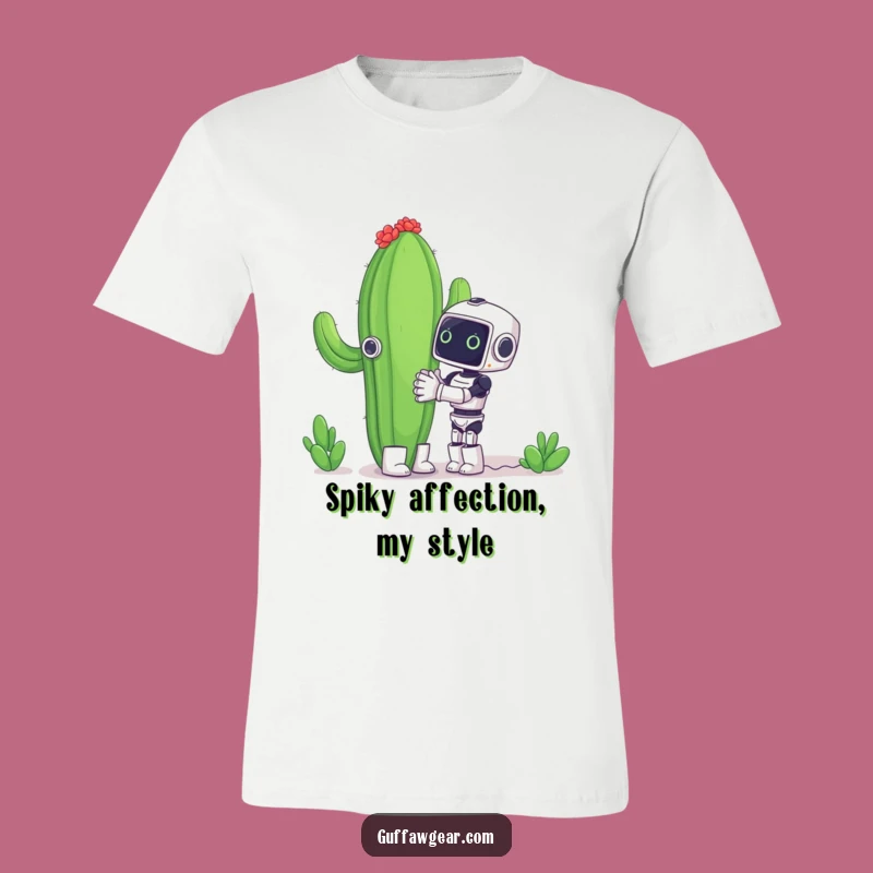 Funny Robot Cactus Hug T-Shirt - Hilarious Tee for Tech & Plant Fans