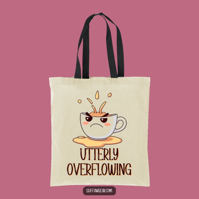 Funny Grumpy Teacup Spill Tote Bag - Comical Frown Canvas Bag Gift for Shoppers