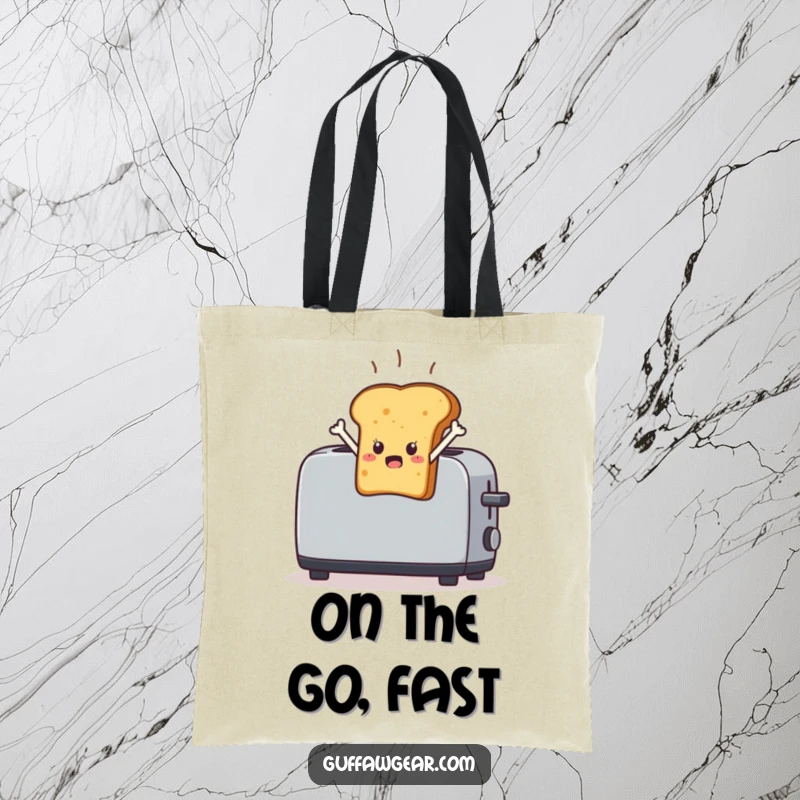 Funny Toast Tote Bag: A startled piece of toast character leaping out of a toaster, a humorous and practical bag.